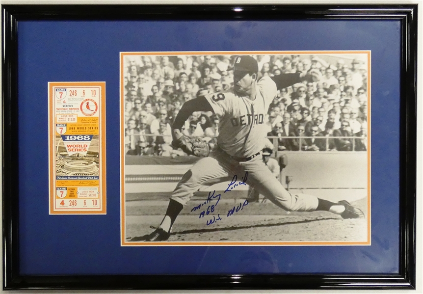 1968 World Series Game 7 Ticket Framed w/ Mickey Lolich Autographed 11x14