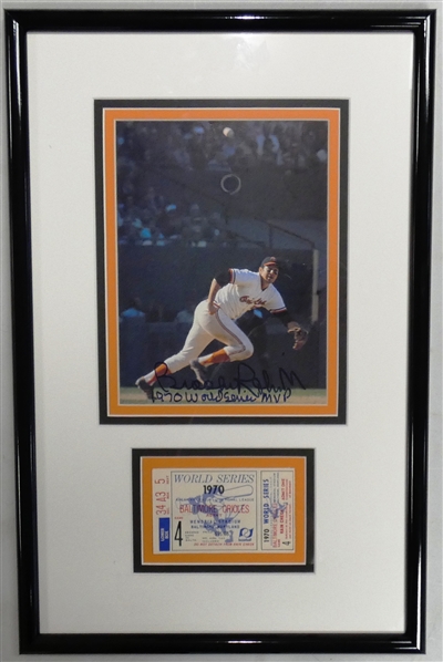 1970 World Series Game 4 Ticket Framed w/ Brooks Robinson Autographed 8x10