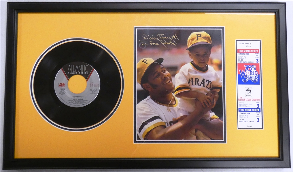 1979 World Series Game 3 Ticket Framed w/ Willie Stargell Autographed 8x10 & We Are Family 45