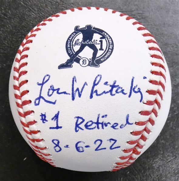 Lou Whitaker Autographed #1 Jersey Retirement Baseball Inscribed