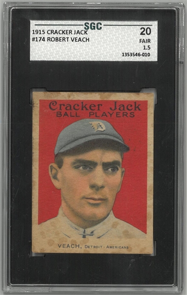 Bobby Veach 1915 Cracker Jack SGC 1.5 Rookie Card