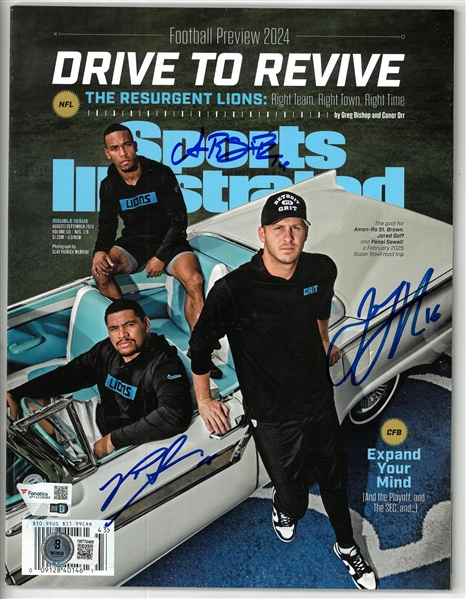 2024 Detroit Lions Autographed Sports Illustrated (Goff, St. Brown, Sewell)
