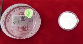 1997 Detroit Red Wings Championship Crystal Puck & Silver Coin