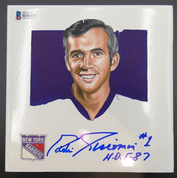 Eddie Giacomin Autographed Hand Painted 5" Tile
