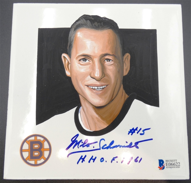 Milt Schmidt Autographed Hand Painted 5" Tile