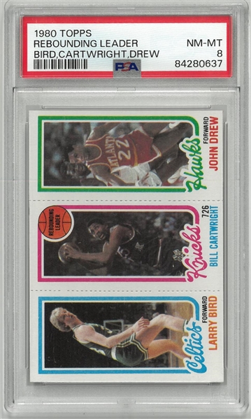 Larry Bird w/ Cartwright & Drew PSA 8 1980 Topps