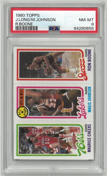 Magic Johnson w/ Long & Boone PSA 8 1980 Topps