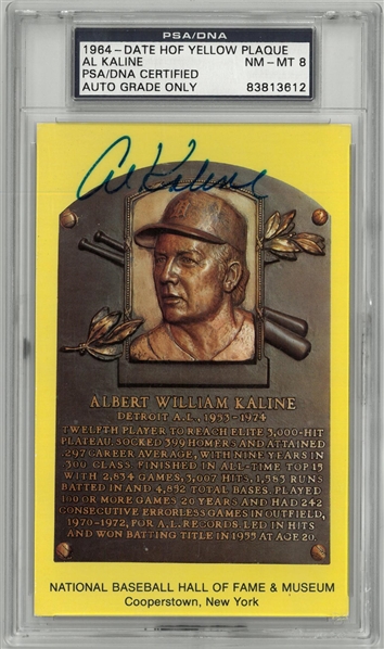 Al Kaline Autographed HOF Plaque PSA 8