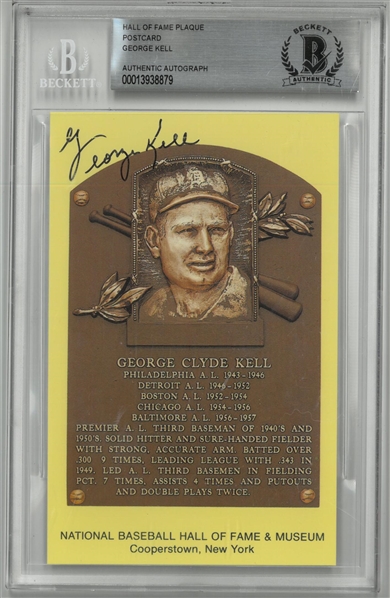 George Kell Autographed Hall of Fame Plaque Postcard