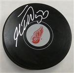 Moritz Seider Autographed Red Wings Puck