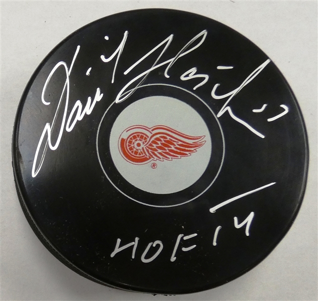 Dominik Hasek Autographed Red Wings Puck w HOF