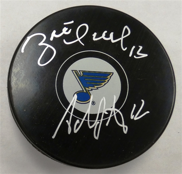 Brett Hull & Adam Oates Autographed Blues Puck