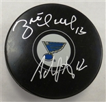 Brett Hull & Adam Oates Autographed Blues Puck