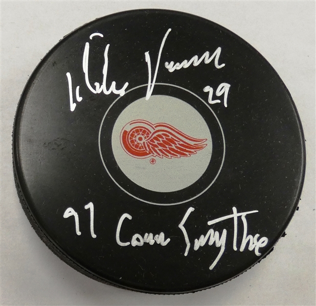 Mike Vernon Autographed Red Wings Puck w/ Conn Smythe