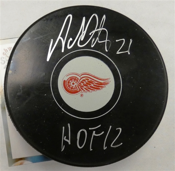 Adam Oates Autographed Red Wings Puck w HOF