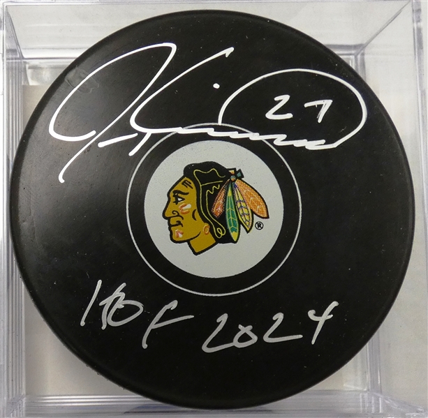 Jeremy Roenick Autographed Blackhawks Puck w HOF