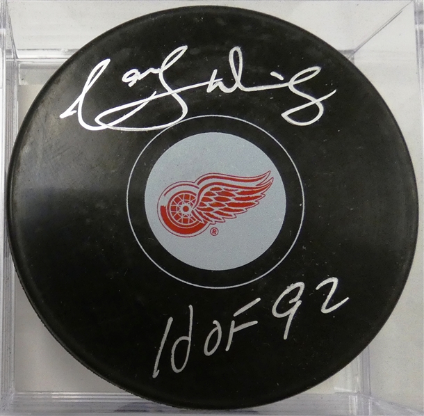 Marcel Dionne Autographed Red Wings Puck w HOF