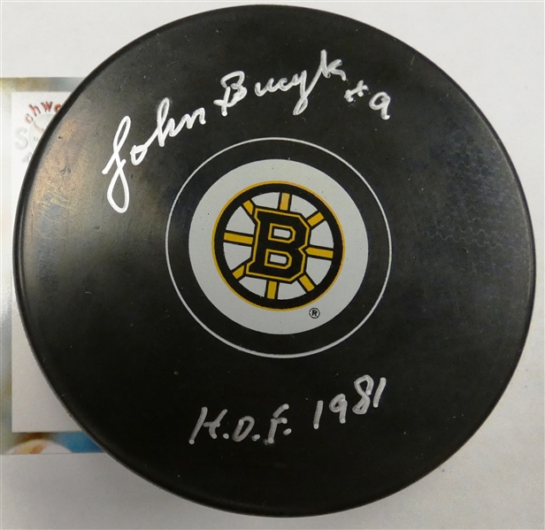 Johnny Bucyk Autographed Bruins Puck w HOF