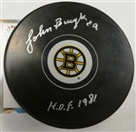 Johnny Bucyk Autographed Bruins Puck w HOF