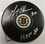 Gerry Cheevers Autographed Bruins Puck w HOF