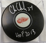 Chris Chelios Autographed Red Wings Puck w HOF