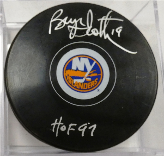 Bryan Trottier Autographed Islanders Puck w HOF