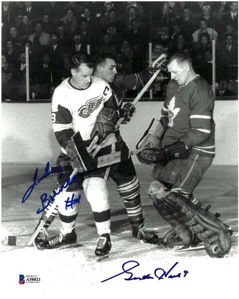 Gordie Howe & Johnny Bower Autographed 8x10