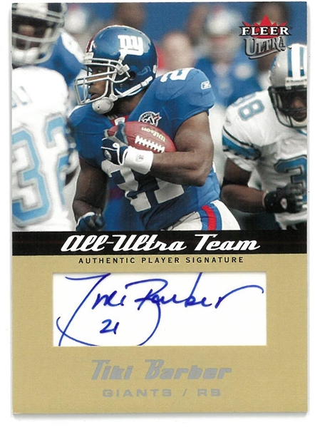 Tiki Barber #24/25 Autographed Fleer Ultra