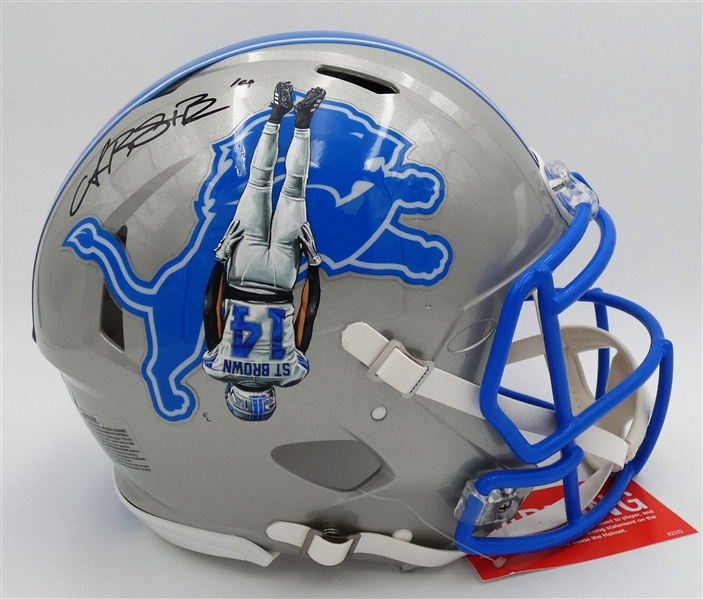 Amon-Ra St. Brown Headstand Hand Painted Autographed Full Size Authentic Helmet