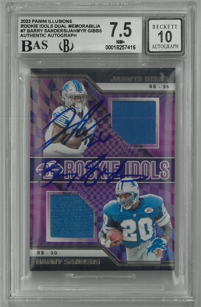 Jahmyr Gibbs & Barry Sanders Autographed 2023 Panini Illusions