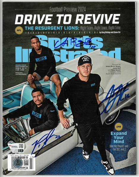 2024 Detroit Lions Autographed Sports Illustrated (Goff, St. Brown, Sewell)