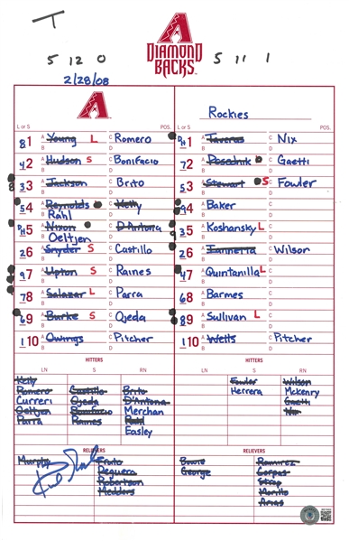 Kirk Gibson Autographed Spring Training Lineup Card