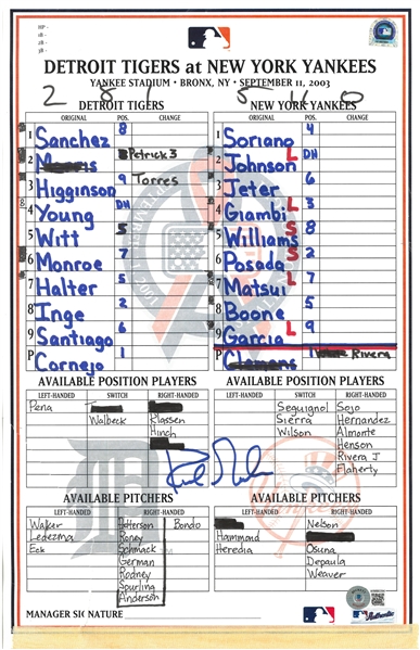 Kirk Gibson Autographed 9/11/2003 Lineup Card
