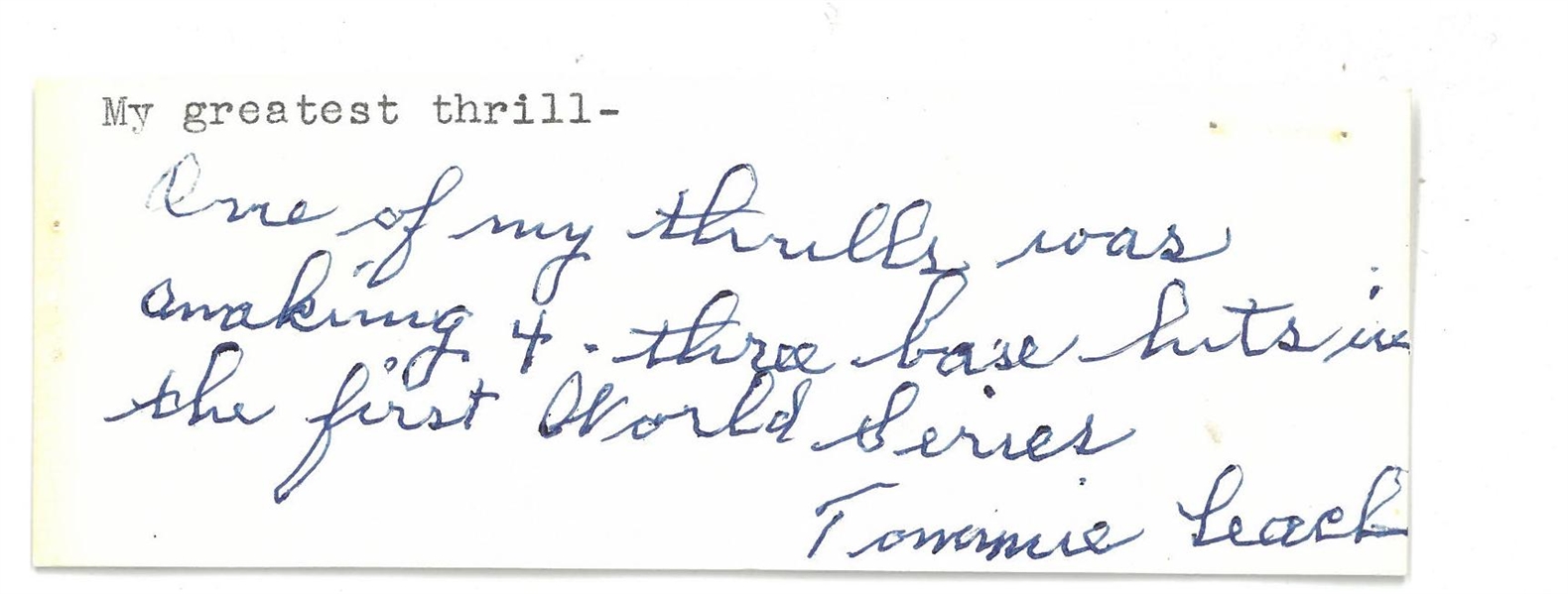 Tommie Leach Signed Cut w/ 4 Triples in World Series 