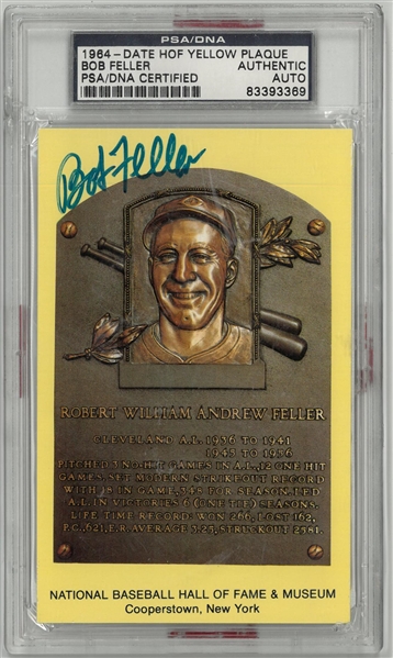 Bob Feller Autographed Hall of Fame Plaque Postcard