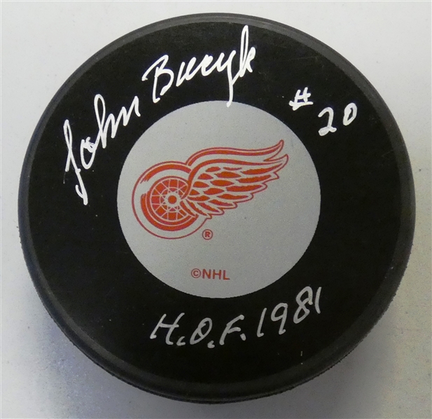 Johnny Bucyk Autographed Red Wings Puck