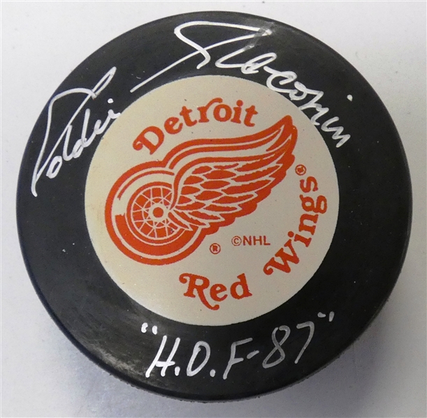 Eddie Giacomin Autographed Red Wings Puck