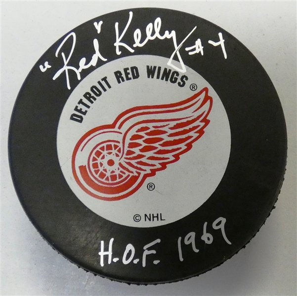 Red Kelly Autographed Red Wings Puck