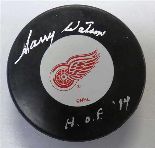 Harry Watson Autographed Red Wings Puck