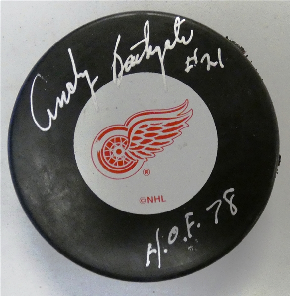 Andy Bathgate Autographed Red Wings Puck