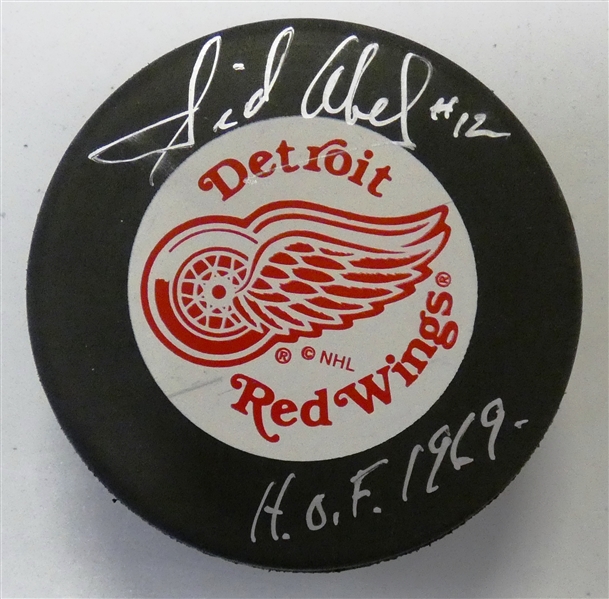 Sid Abel Autographed Red Wings Puck