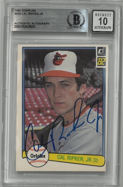 Cal Ripken, Jr. Autographed 10 Grade 1982 Donruss Rookie Card