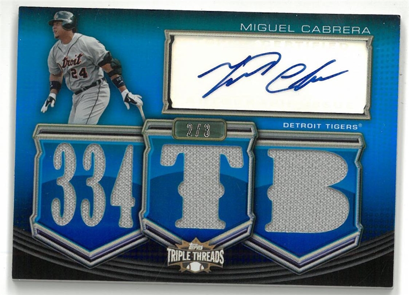 Miguel Cabrera #2/3 Autographed Topps Triple Threads