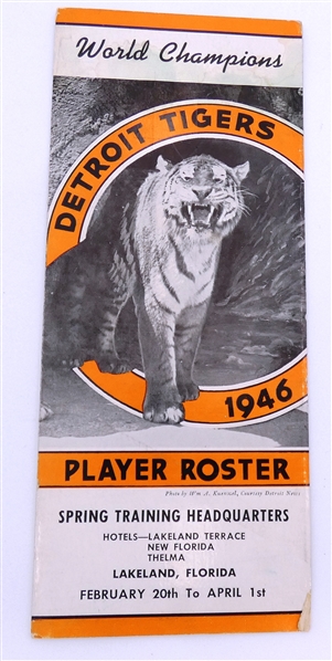 1946 Detroit Tigers Spring Training Player Roster 1975 REPRINT