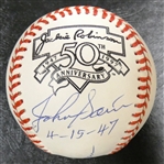 Johnny Sain 1st Pitch to Jackie Robinson Autographed Baseball