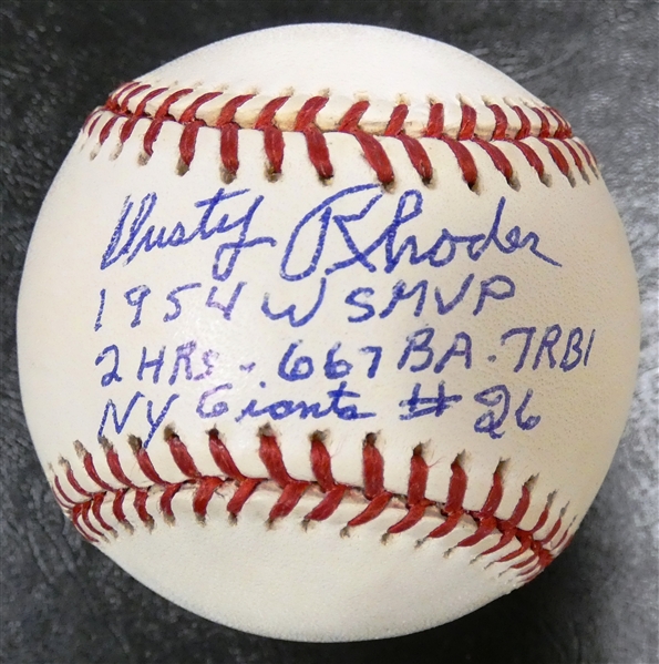 Dusty Rhodes Autographed Baseball w/ WS MVP Stats