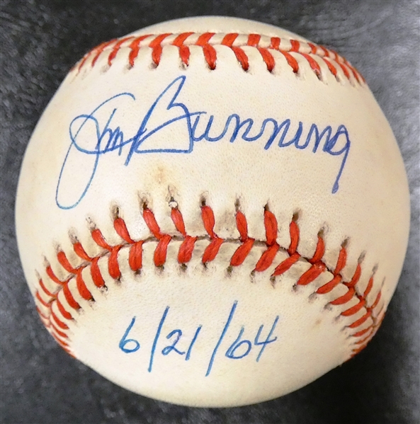 Jim Bunning Autographed Baseball w/ No Hitter Date