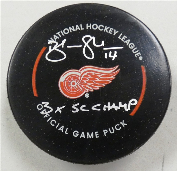 Brendan Shanahan Autographed Red Wings Puck w 3X Cup