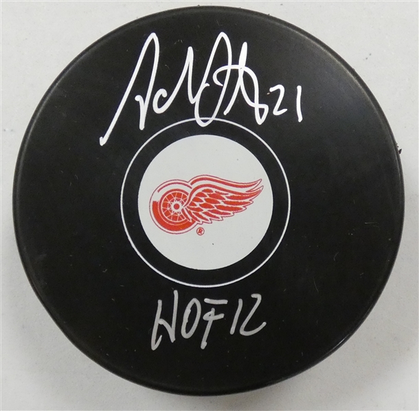 Adam Oates Autographed Red Wings Puck w/ HOF