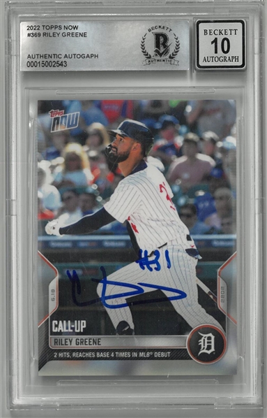 Riley Greene 10 Grade Autographed 2022 Topps Now
